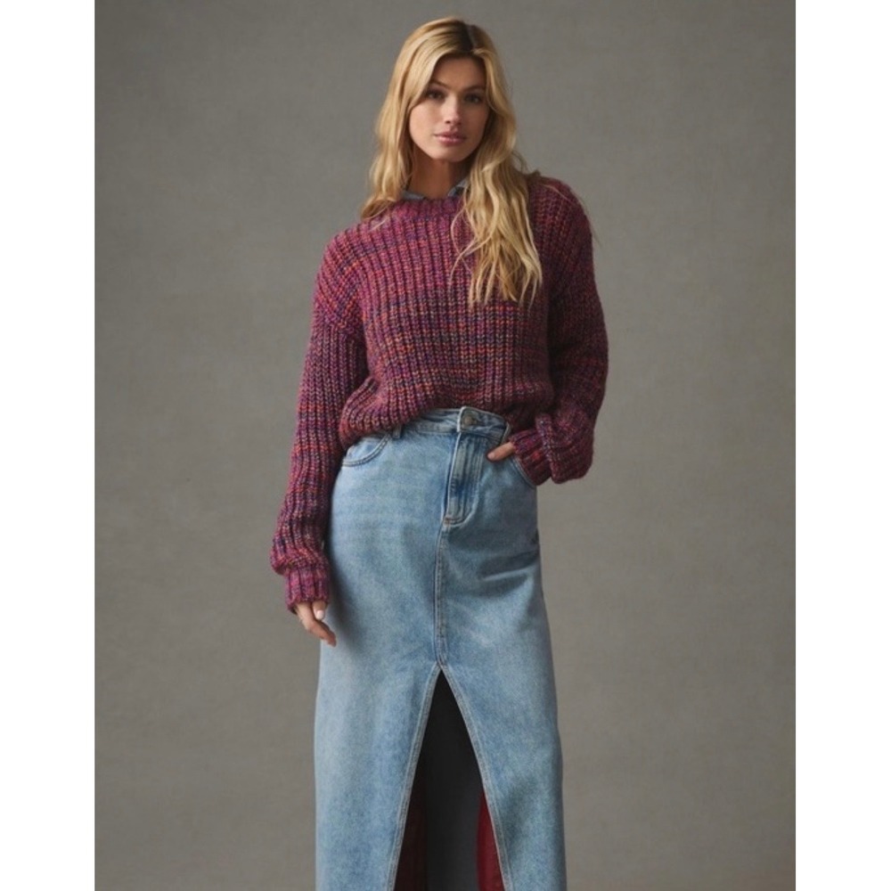 by Anthropologie Colorful Chunky‎ Knit Crewneck Sweater Size XL Cozy Slouchy